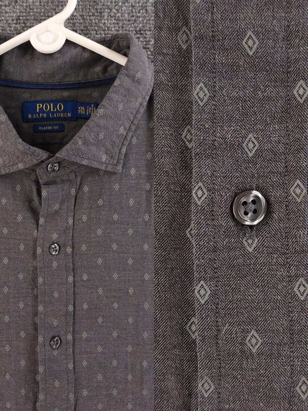 Polo Ralph Lauren Classic All Cotton 2XL Geometric Gray Button Up Long Sleeve